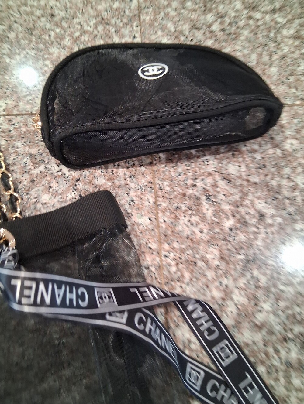 CHANEL Black Mesh 'CHANEL PARIS' Tote with Gold Chain Strap - Picture 8 of 12
